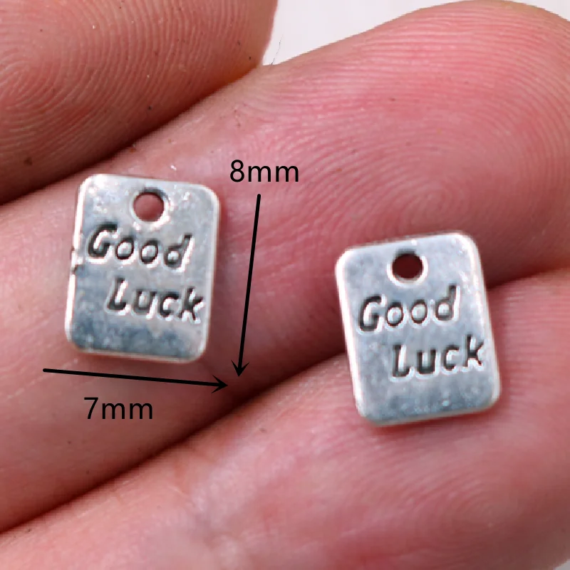 50pcs Silver Plated Good Luck Tags Pendant Retro Bracelet Necklace Metal Accessories DIY Charm Jewelry Crafts Making A1593