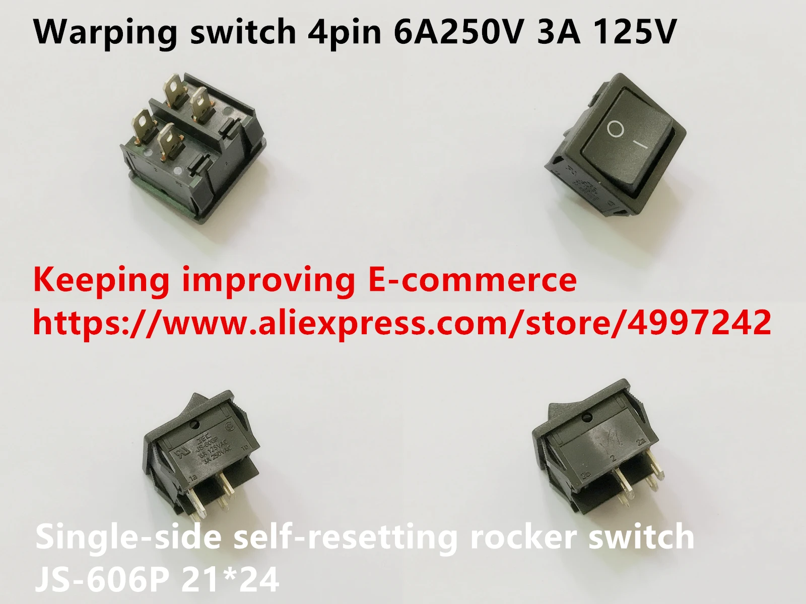 Original new 100% JS-606P single-side self-resetting rocker switch warping switch 4pin 21*24 6A250V 3A 125V