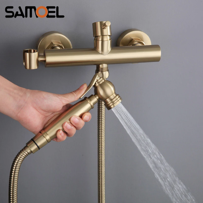 

Samoel European Stype Brass Dual Hole Brushed Gold Bidet Shower Set Cold Hot Water Sprayer Muslim Shattaf SF1067