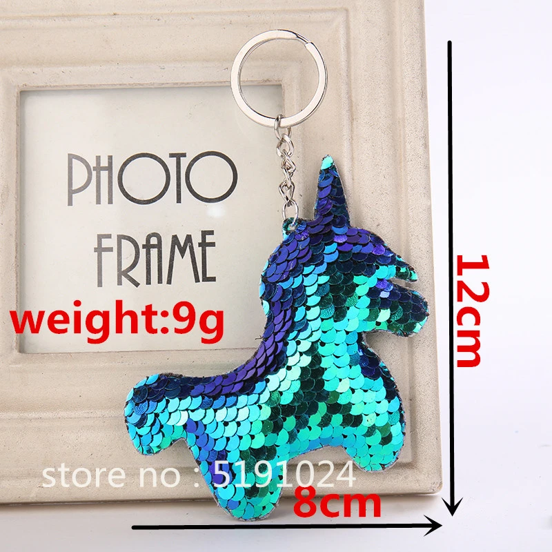 20pcs/lot Sequin Unicorn Keychain Glitter Keyring Bags Pendant Charms Decoration Car Key Ring Phone Accessories Kids Party Gifts