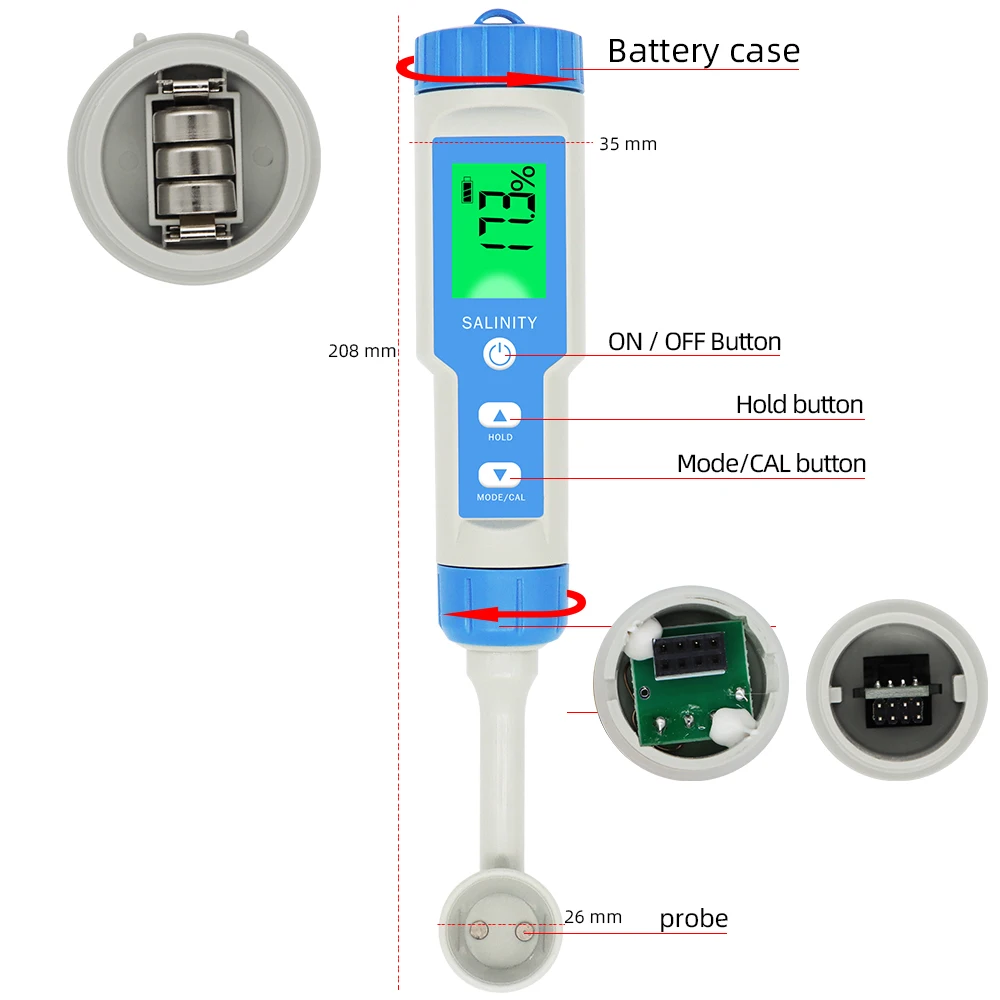 S-200 IP67 Waterproof Salinity Meter High-precision Salt Concentration Meter for Kitchen, Catering, Food Measuring Tools