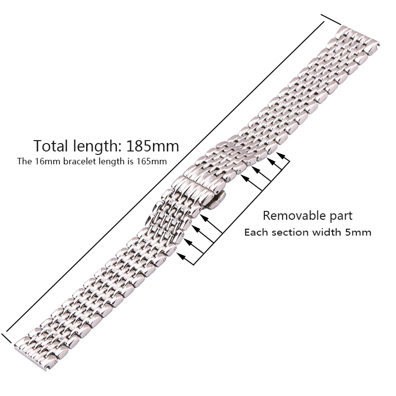 Stainless Steel Bracelet Watchband Silver 16mm 18mm 20mm 22mm Women Men Watch Band Strap Accessories