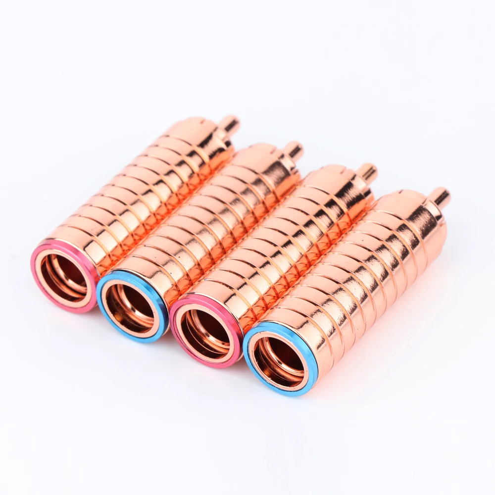 

4pcs R1762 Red Copper Plated RCA Connector Audio Soldering 8mm RCA Plug Audio Phono Cable RCA Male Plug