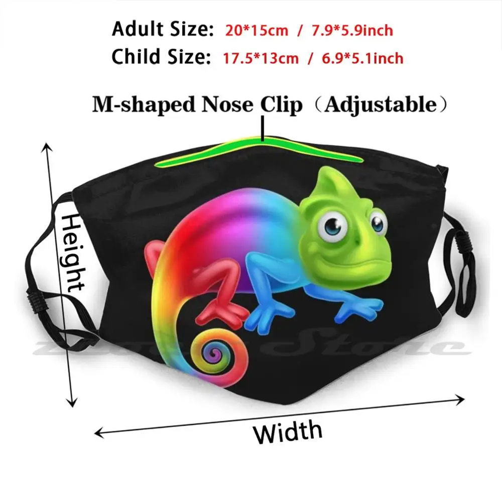 Divertente arcobaleno camaleonte maschera panno lavabile filtro fai da te Pm2.5 bambini adulti divertente arcobaleno camaleonte carino arcobaleno camaleonte arcobaleno