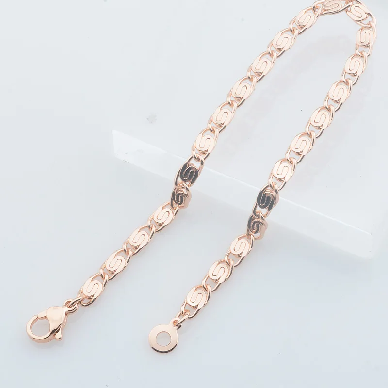 4MM Women Bracelet Men 585 Rose Gold Color Snail Smart Chains