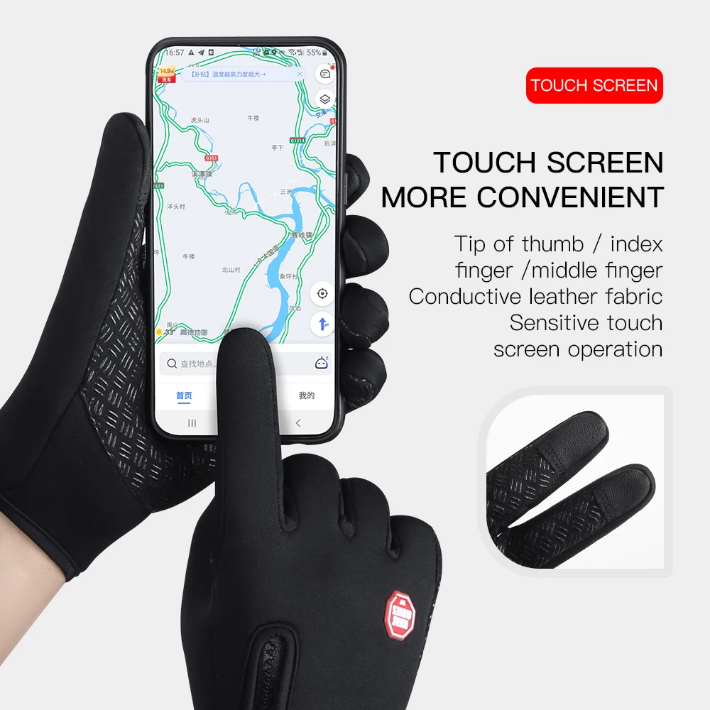 Guantes de Ciclismo de Invierno a prueba de viento para pantalla táctil, guantes cálidos para bicicleta, clima frío, correr, deportes, senderismo,