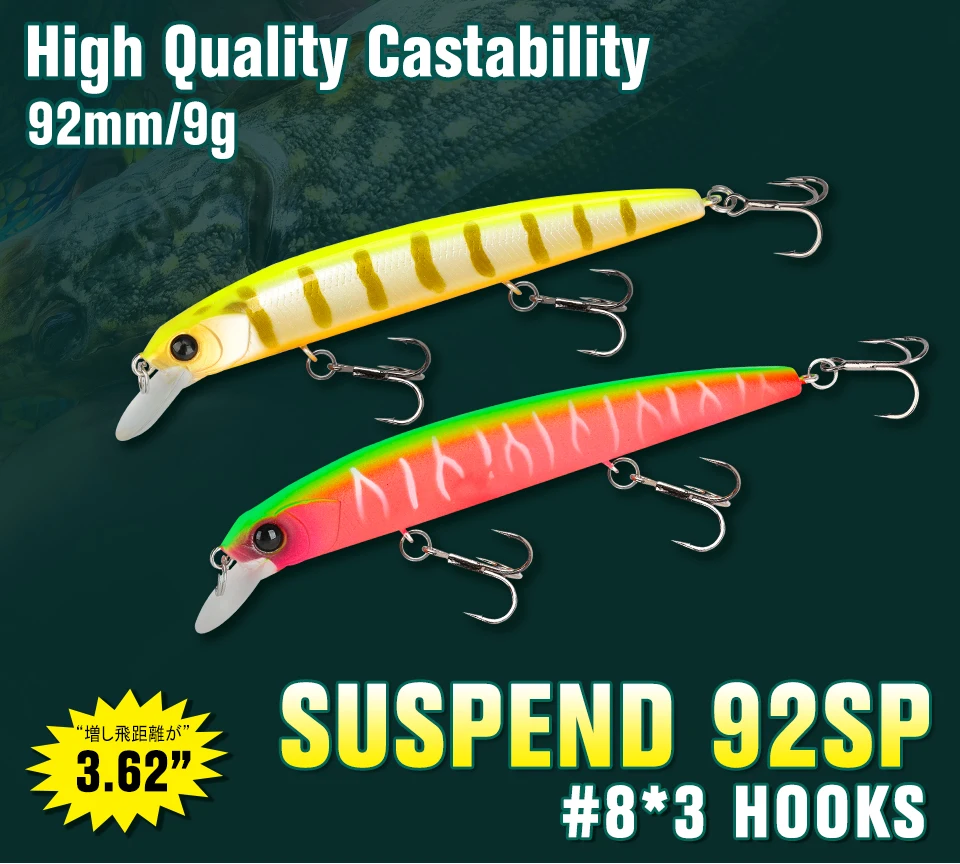 TSURINOYA 92SP Suspending Minnow Angelköder 3 Haken Hecht Künstlicher Harter Köder DW78 92 mm 9 g Jerkbait Wobbler Angelgerät – Detail 3
