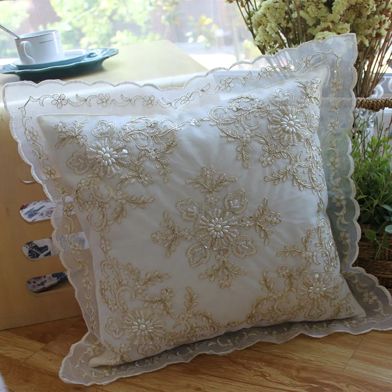 European-style embroidered white lace cushion pillowcase cushion cover sofa beautiful pillow cover