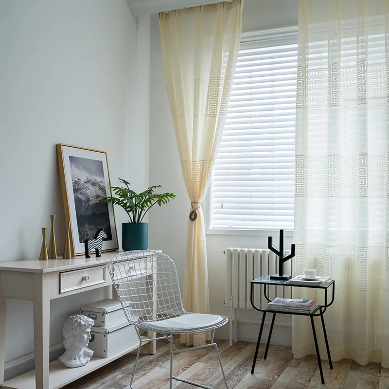 Gewebtes Muster, ausgehöhlte Stickerei, weiße Bildschirm-Fenstervorhänge für Wohnzimmer, Schlafzimmer, französisches Fenster, individuell gestaltet – Detail 18