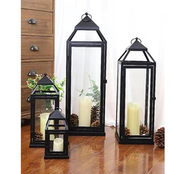 Retro Luxury Iron Candle Holders Wedding Christmas Decorations Glass Vintage Lanterns Candle Holder Candle Lantern Centerpieces