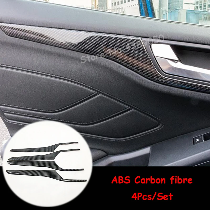 

For Ford Focus 2019 ABS Matte/Carbon fibre Interior car Door Interior Decoration strip Cover Trim Car Styling Accessories 4pcs