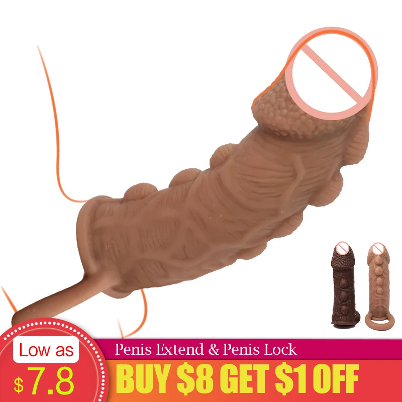 Thick Condoms For Men Dildo Extender Reusable Penis Sleeve Intimate Goods Penis Enlargement Rings Cock Massager