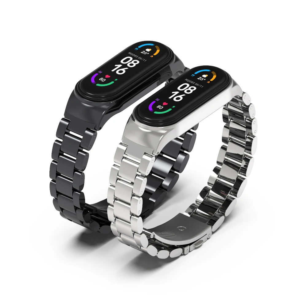 สําหรับMi Band 7 6 5 4 3 โลหะสแตนเลสCorrea Xiaomi Mi Band 6 สายMiband 5 สายรัดข้อมือสร้อยข้อมือNFC Global Version