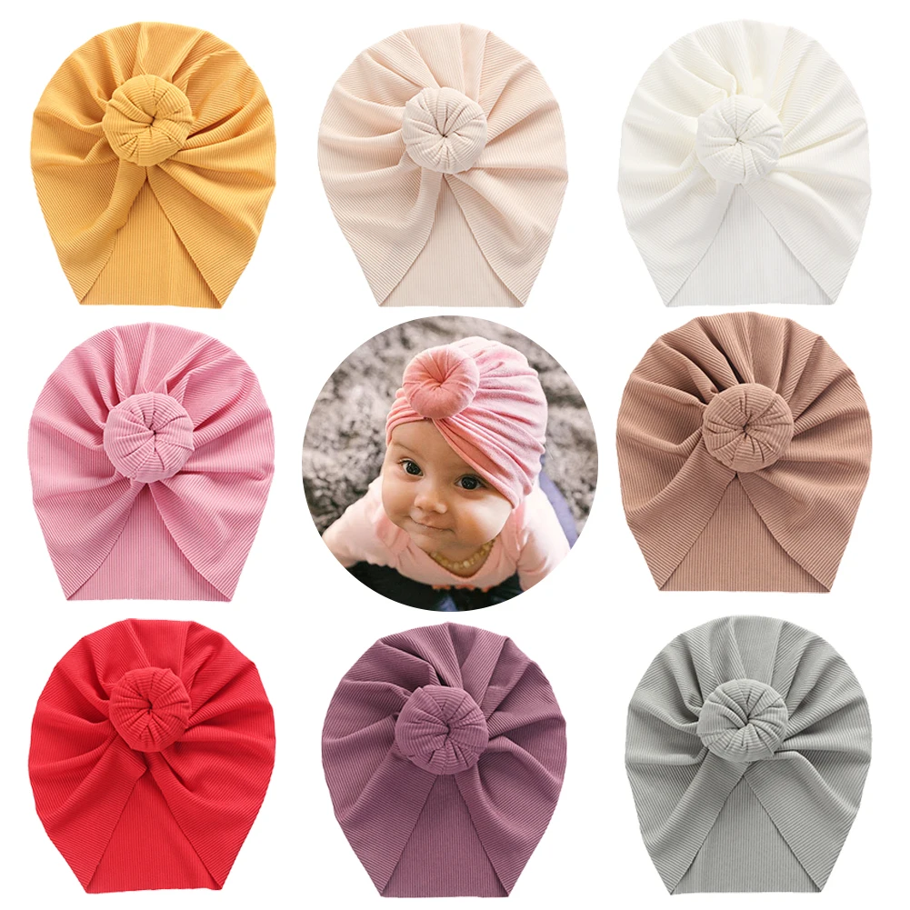 12pc/lot Newborn Round Knot Bows Baby Headbands Toddler Dounts Headband,Ribbed Turban Hats Babes Caps for Girls Hair Accessories