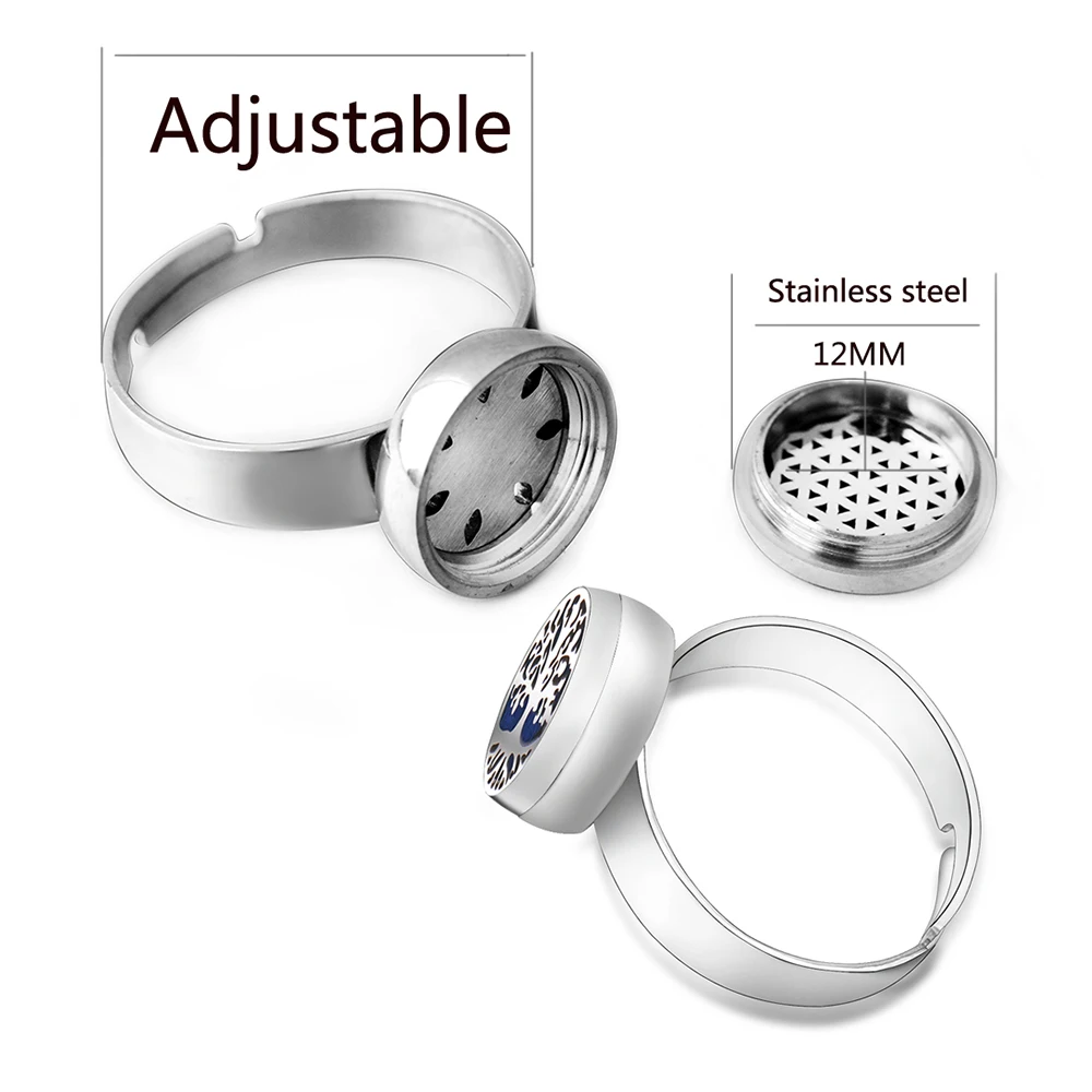 Aromatherapy Essential Oil Diffuser Rings Stainless Steel Spiral Open Perfume Locket Jewelry Rose Flower Women Rings Accessories