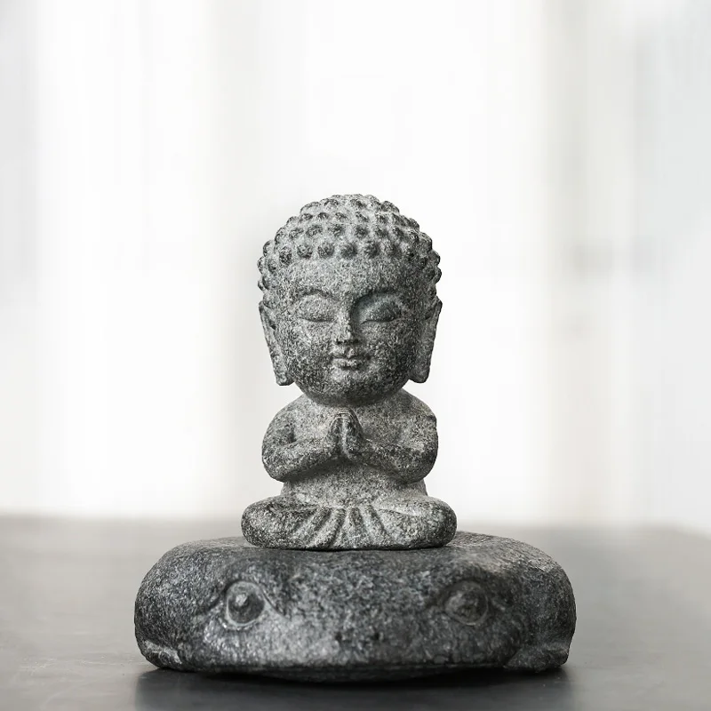 Mini Buddha-Statue aus Naturstein, handgeschnitzte Meditationsfigur, orientalische Zen-Heimdekoration, Geschenk für die spirituelle Kultur des Ostens, 8 cm – Detail 11