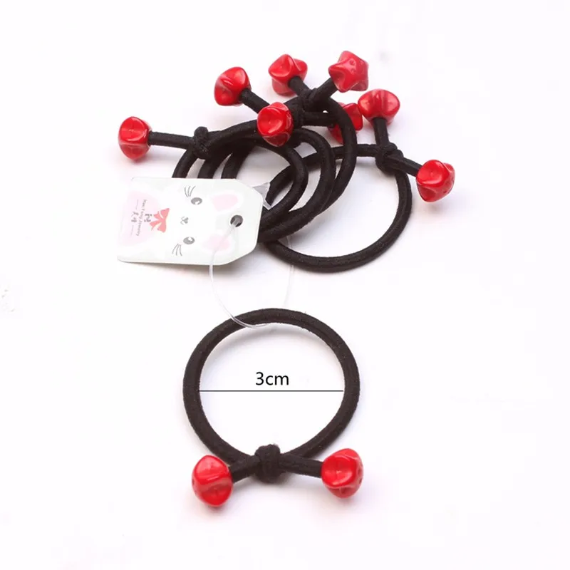 10Pcs/Set Fashion Cute Elastic Hair Bands Red Beads Hair Ties   Ponytail Holder Lovely Heart Mickey Hair Rope Hair Accessories