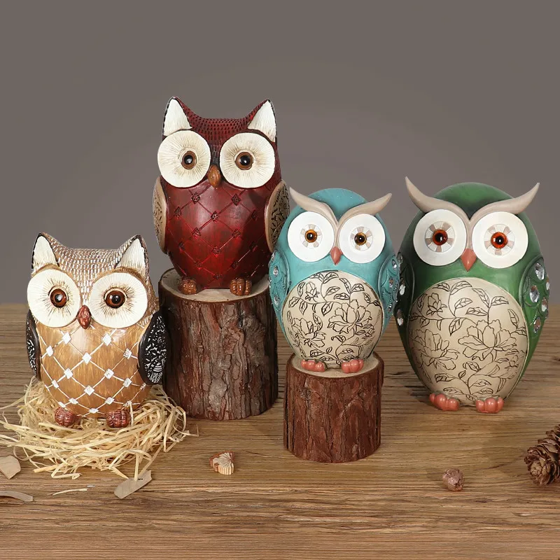 

Lucky Retro Owl Family Modern Ornament Living Room Desk Decoration Ceramic Material Art Good Luck Christmas Figurines