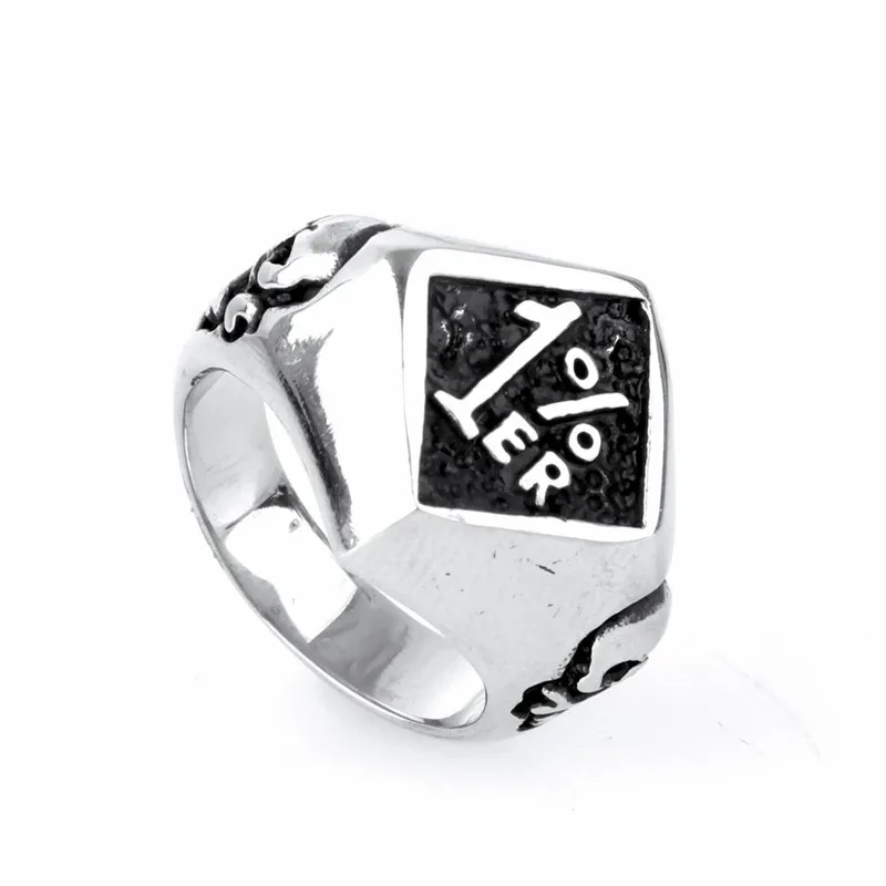 New 1%er One Percenter Biker Motorcycle Club Skull Stainless Steel Ring For Men