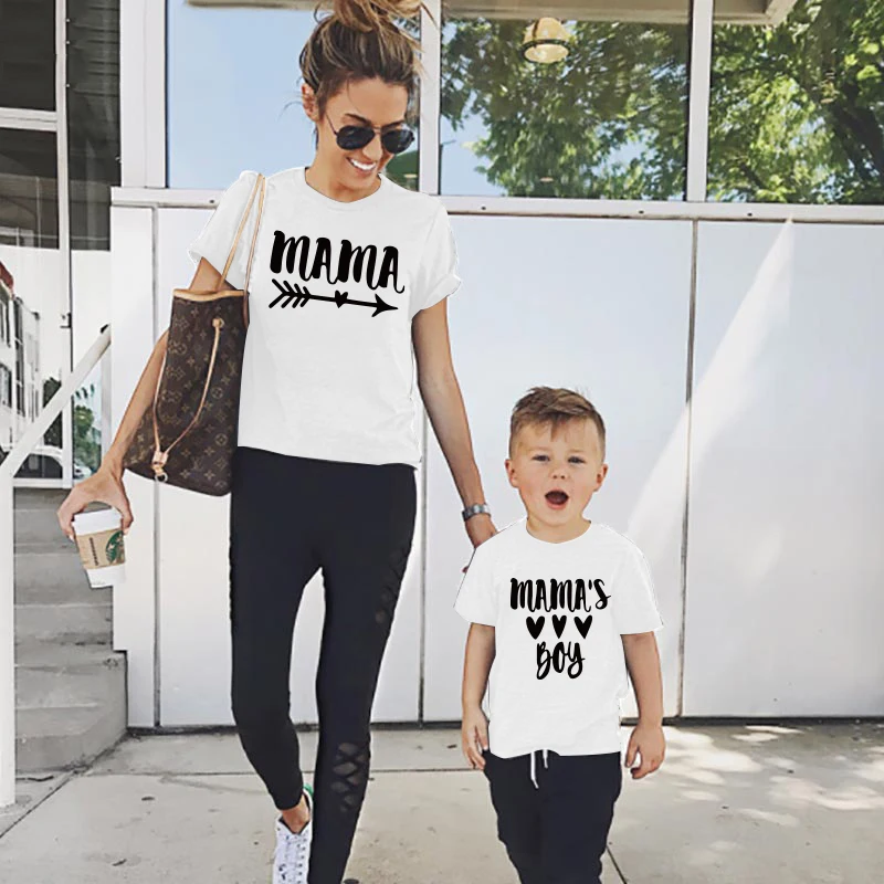 Fashion family matching short t shirt mommy and girl son letters mama boys clothes t shirt litte baby kids outfits Look Tops