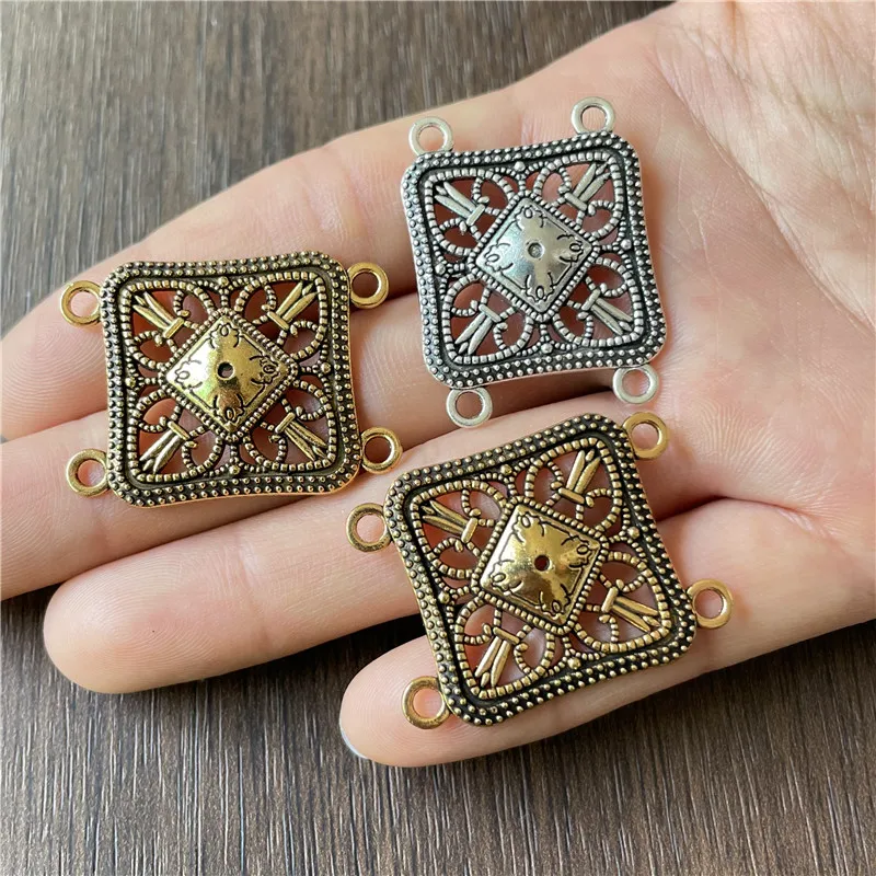 JunKang 10pcs two-color metal alloy square cap pendant accessories DIY making bracelet and necklace connecting pieces