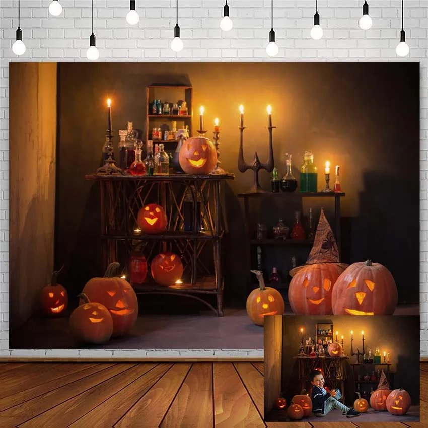 Halloween Backdrops Pumpkin Lantern Ghost Candle Poison Child Baby Photography Background Photo Studio Photocall Photozone Decor