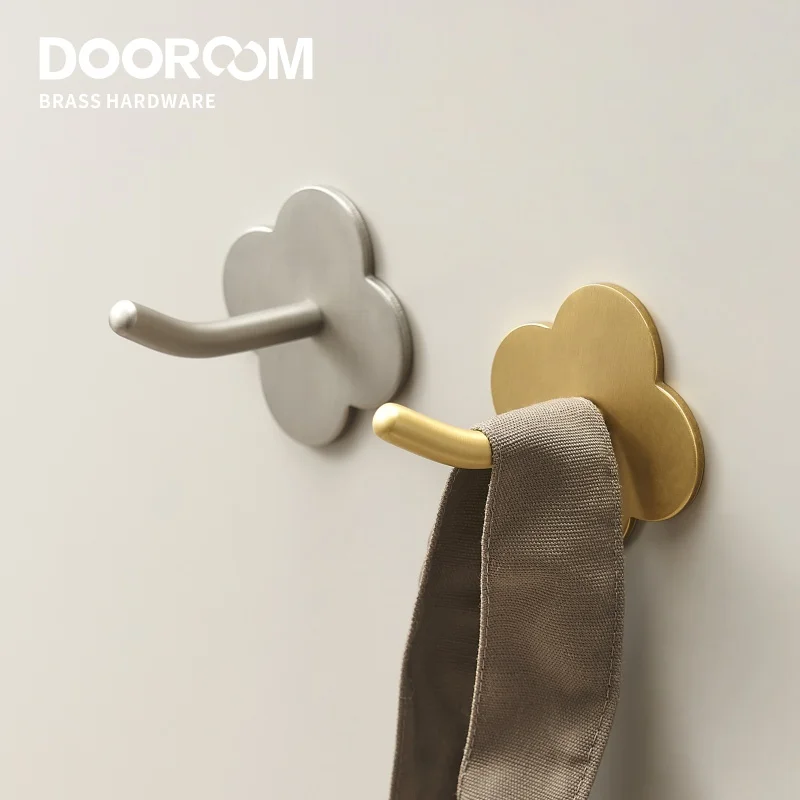 Doodoom Brass Punch Free Bearing Hooks Bathroom Indoor Kitchen Hallway Wall Clothes Hooks Wall Hangers Row Hooks Nordic