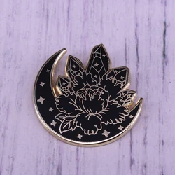 Quartz moon magic flower pin black Gothic art decor magic lovers gift