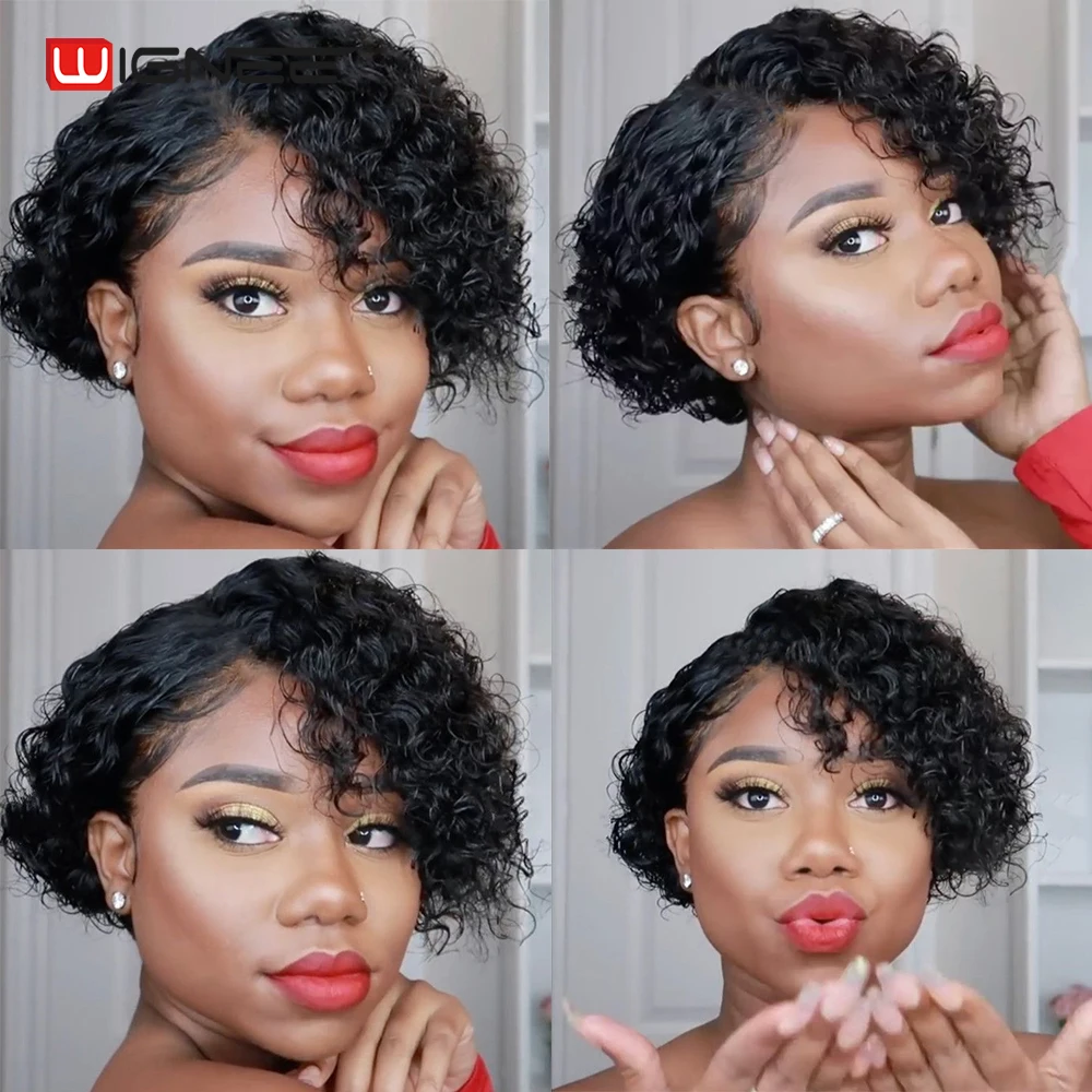 Wignee Natural Human Wig Short Curly Bob Wig 150% Density Kinky Curly Black Hair Brazilian Curly Human Hair Wigs for Black Woman