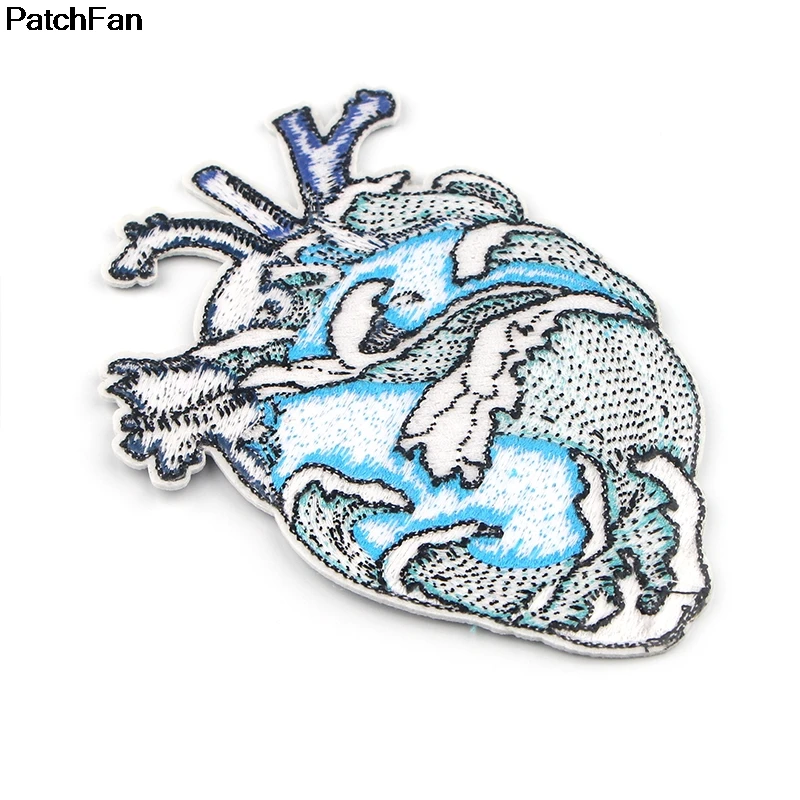 Patchfan Heart Shape organ The Great Wave off Kanagawa Applique patches stickers sewing jersey clothing para jacket badges A2642