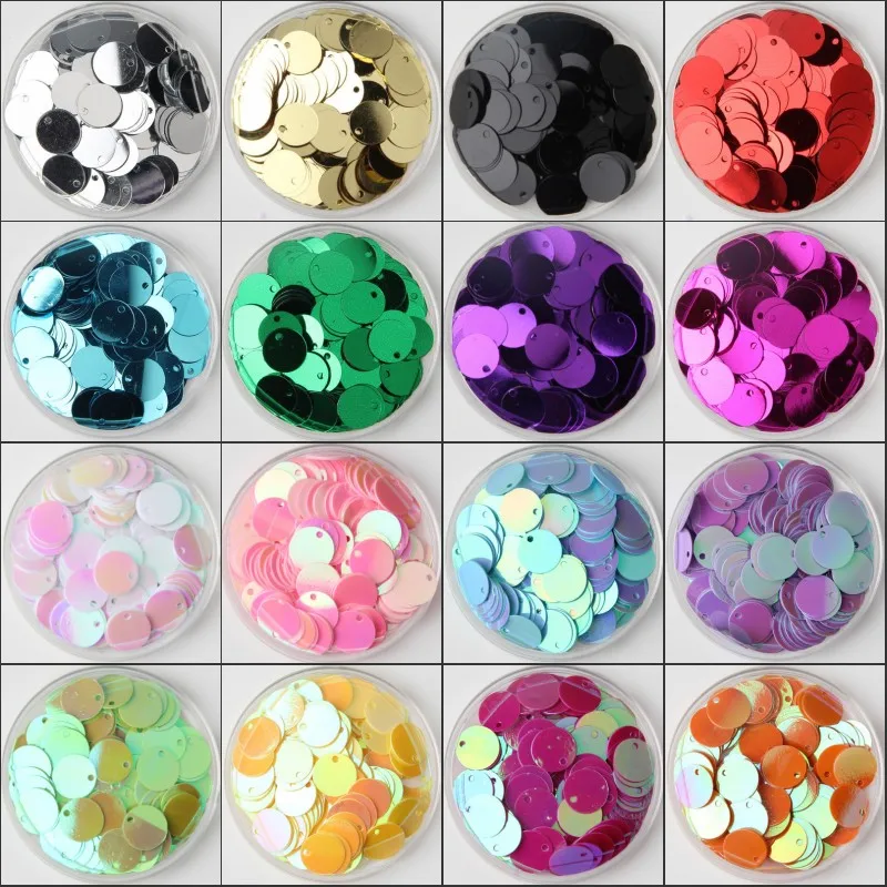 Sequin 10mm 15mm 20mm 25mm 30mm PVC Flat Round Loose Sequins Paillettes Sewing Wedding Craft Accessories with 1 Side Hole 10g