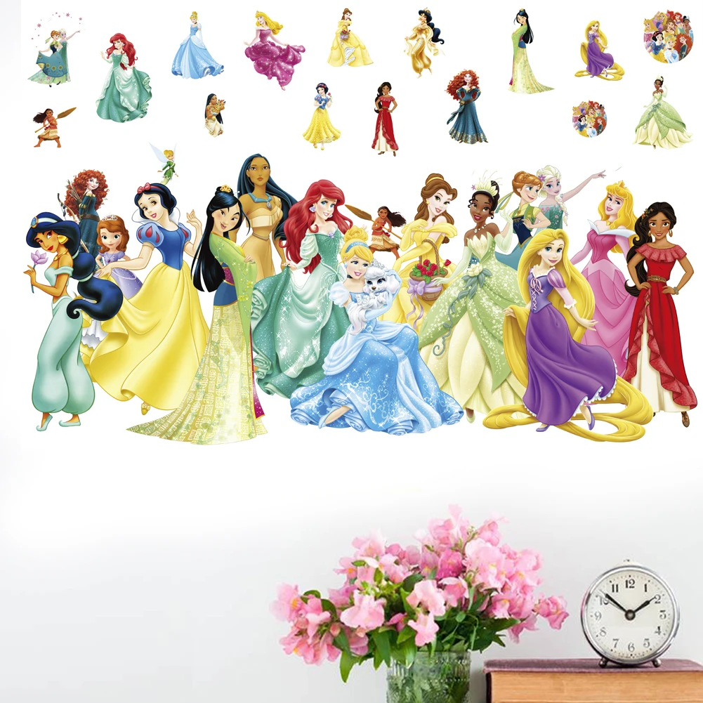 Pegatinas de pared de princesa Aurora para habitación de niños, calcomanías de dibujos animados, Blancanieves, Cenicienta, decoración del hogar, Mural artístico para niñas