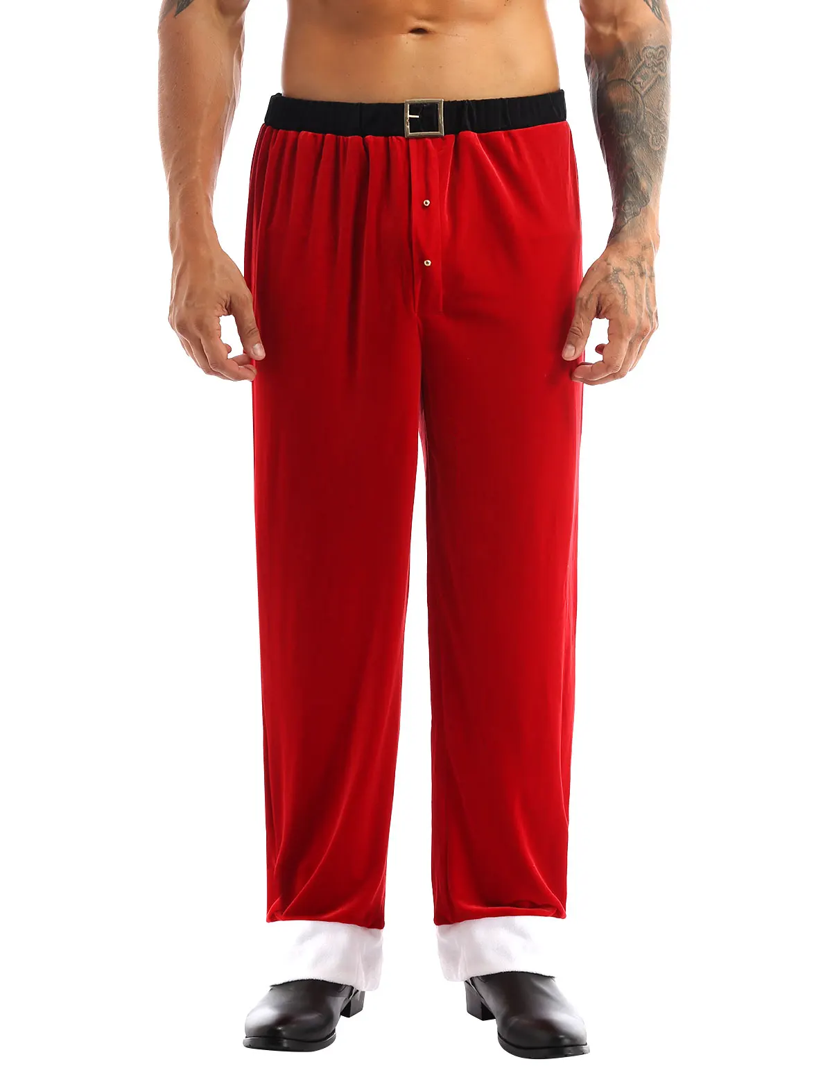 Disfraz de Papá Noel de terciopelo rojo suave para adultos, pantalones largos de Cosplay de Navidad, pantalones sueltos de Año Nuevo, disfraz de Carnaval de vacaciones