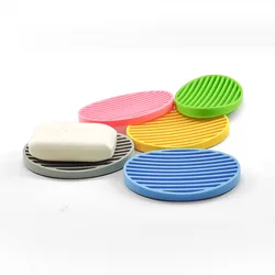 Colorful Silicone Flexible Soap Dish Plate Tray Drain Ovaled Portable Soap Dishes Kitchen Bathroom Tools Storage Holder Soapbox