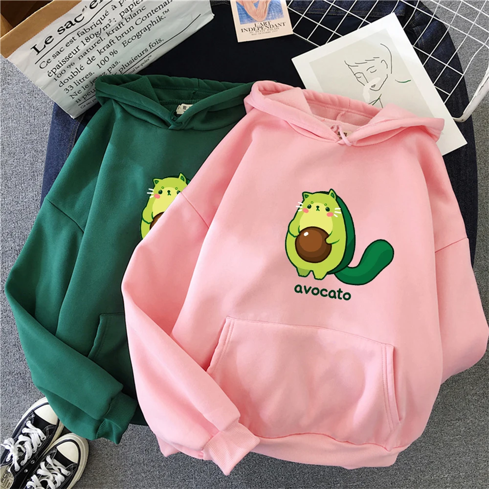 Winter Personality Cute Couple Pullover Cartoon Avocado Print Warm Casual Student Hoodie Fashion Tide Clothes Female Sudadera