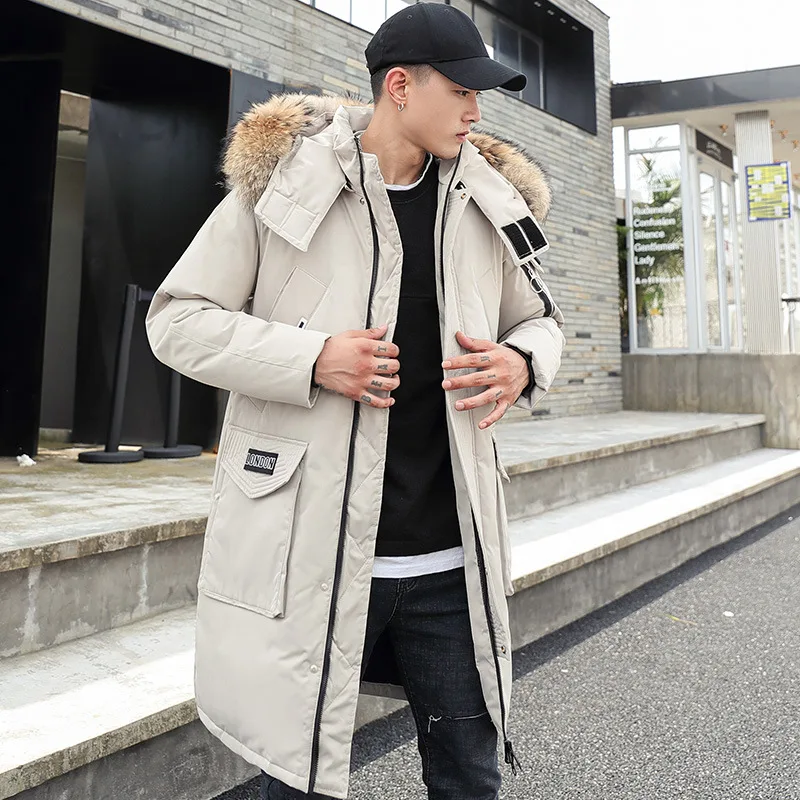 -30 Degree Couple Winter White Duck Down Jacket Long Keep Warm Thicken Coat Men Fashion Hooded Fur Collar Windbreaker Down Parka