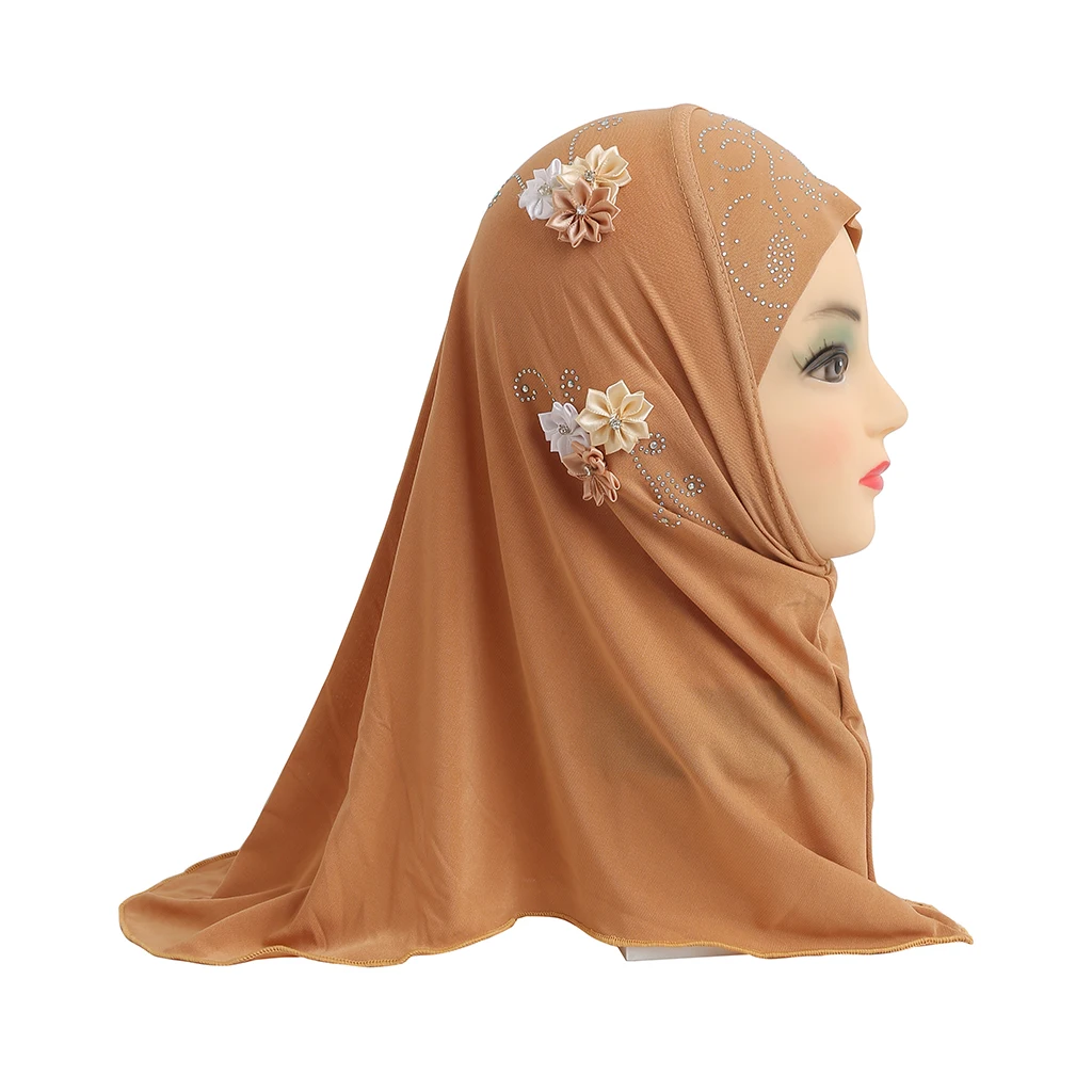 

One Piece Amira Hijab Muslim Kids Girls Hijabs Flower Head Scarf Shawl Wrap Islamic Hat Prayer Headscarf Arab Headwear Cap Hijab