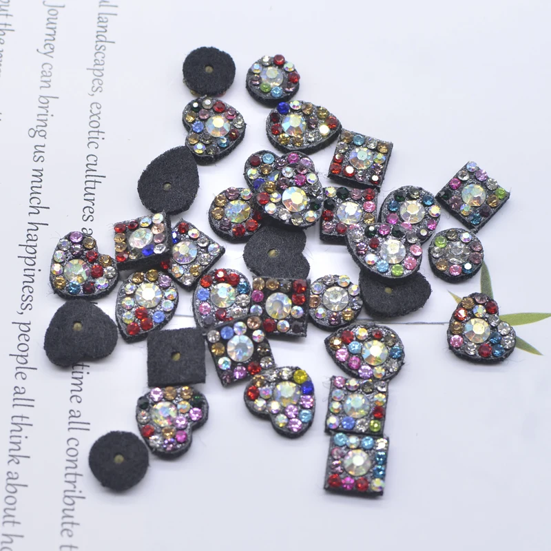 50Pcs/lot Colorful Black Padded Circle Heart Square Drop Shape Rhinestone Patches for Clothes Decor Headwear Hair Clips Applique