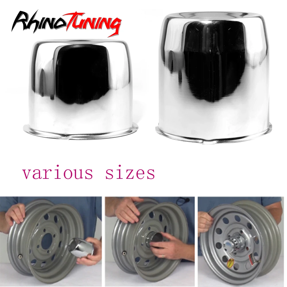 4pcs 4.25in 5.15in 4.4in 3.19in 3.31in 3.74in 4.88in 2.64in 2.91ih Push-On Wheel Center Covers For Trailer/Truck Rim Cap Chrome