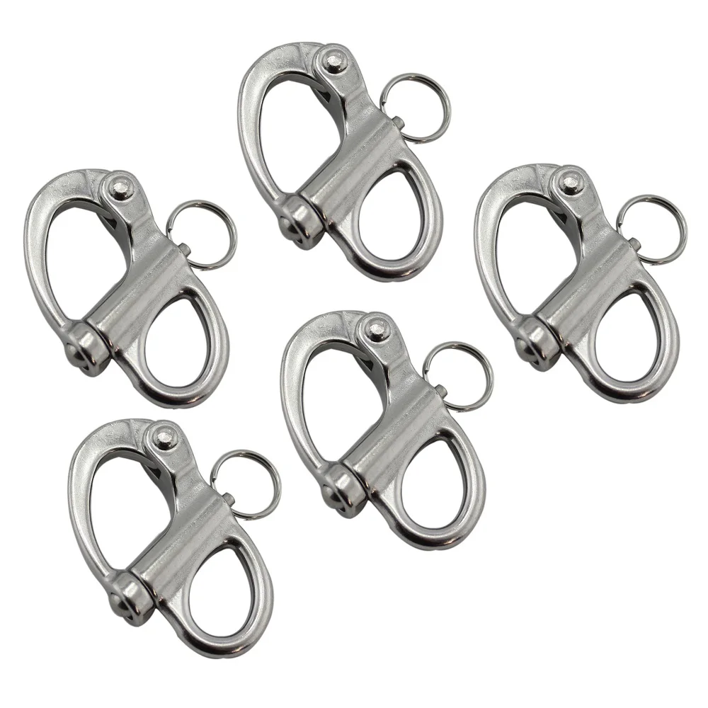 1/2/5PCS Stainless Steel 316Quicke Release Fixed Bail Snap Shackle With Ring 35mm 52mm 69mm 96mm For Rigging Marine Boat