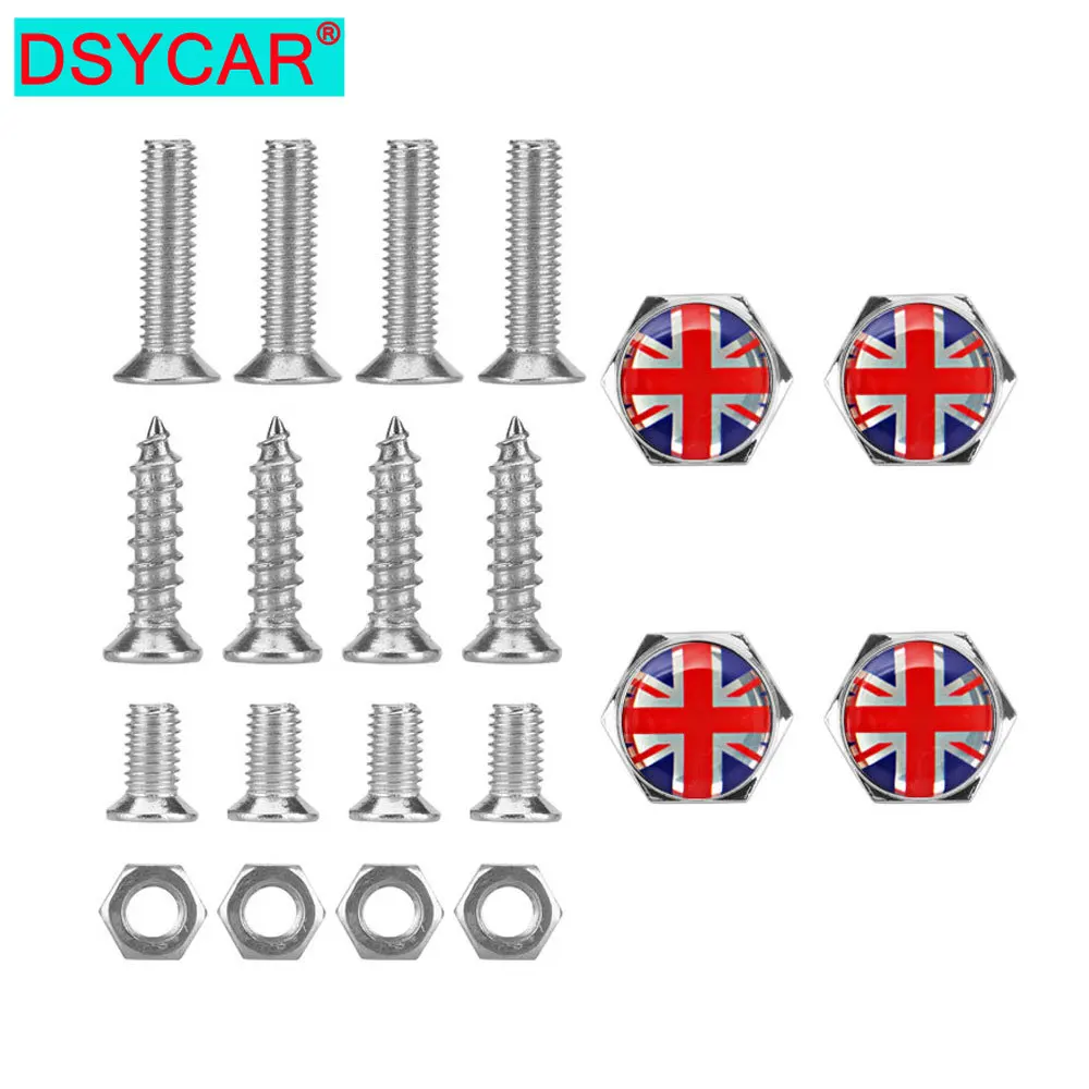 

DSYCAR 1Set Chrome Metal England British Flag Silicon Surface Anti-theft Screws Car License Plate Bolts Frame Screws