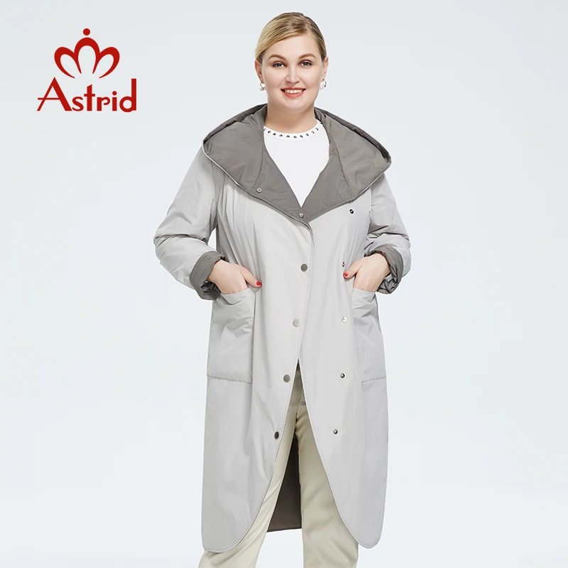 Astrid 2022 Autumn Women's Parkas Oversize Thin Cotton Elegant Long Jackets Female Coats with Hooded Big Pockets Belt Outerwear