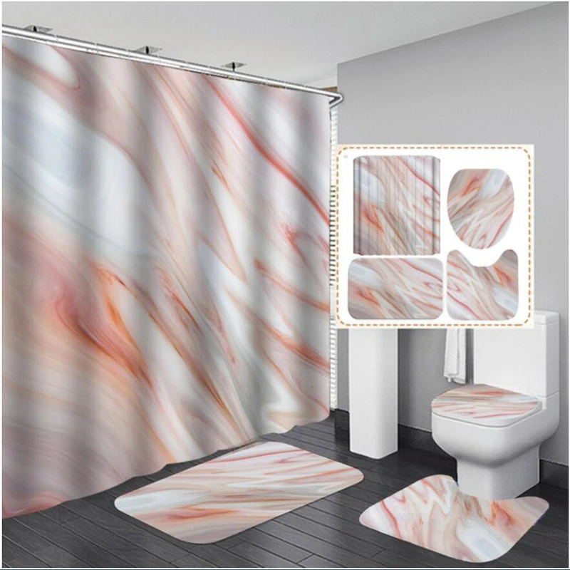 

Marble White Shower Curtain Set, Non-slip Mat, Bath Mat, Modern Bathroom Curtain, Toilet Seat Lid, Home Decoration, High Quality