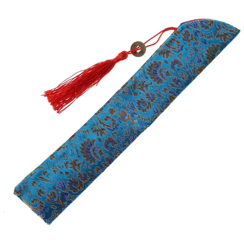 Silk Folding Chinese Hand Fan Bag With Tassel Dustproof Holder Protector Pouch Case Cover Retro Style K1MF