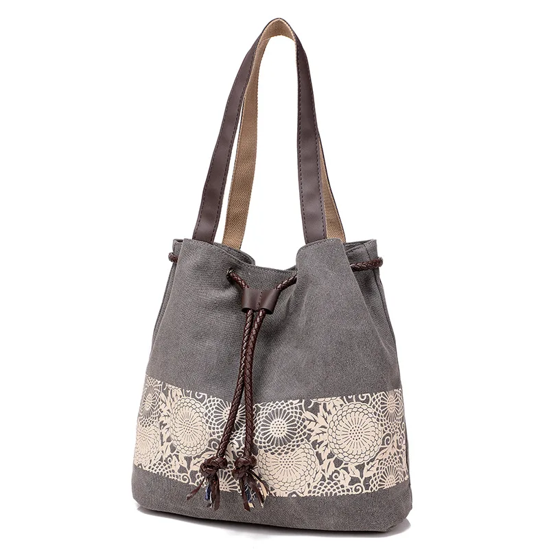 New ethnic style canvas one-shoulder woman bag with a retro print bag