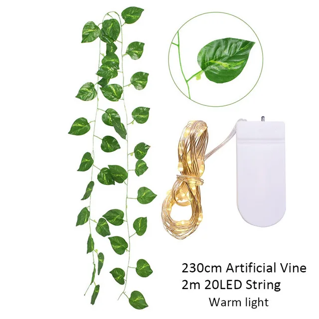 2,3 m Seidenblätter, gefälschte Creeper, grünes Blatt, Efeu-Rebe, 2 m, LED-Lichterkette für Zuhause, Hochzeit, Party, Hängegirlande, künstliche Blume – Detail 21