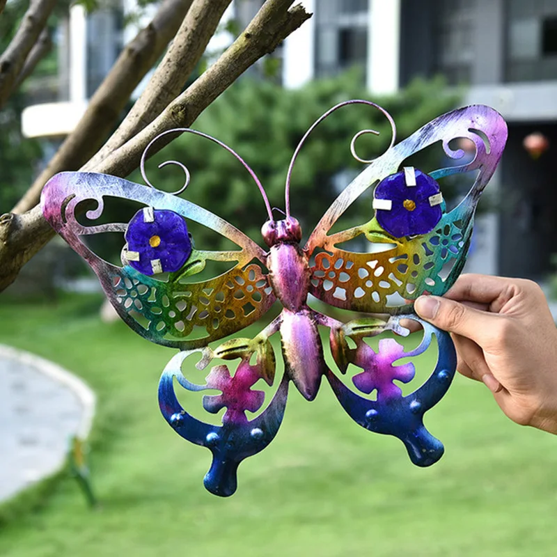 Metal Butterfly Garden Decor Colorful Hanging Double Wing Butterflies Wall Art Decorations Ornaments Gift for Outdoor Indoor