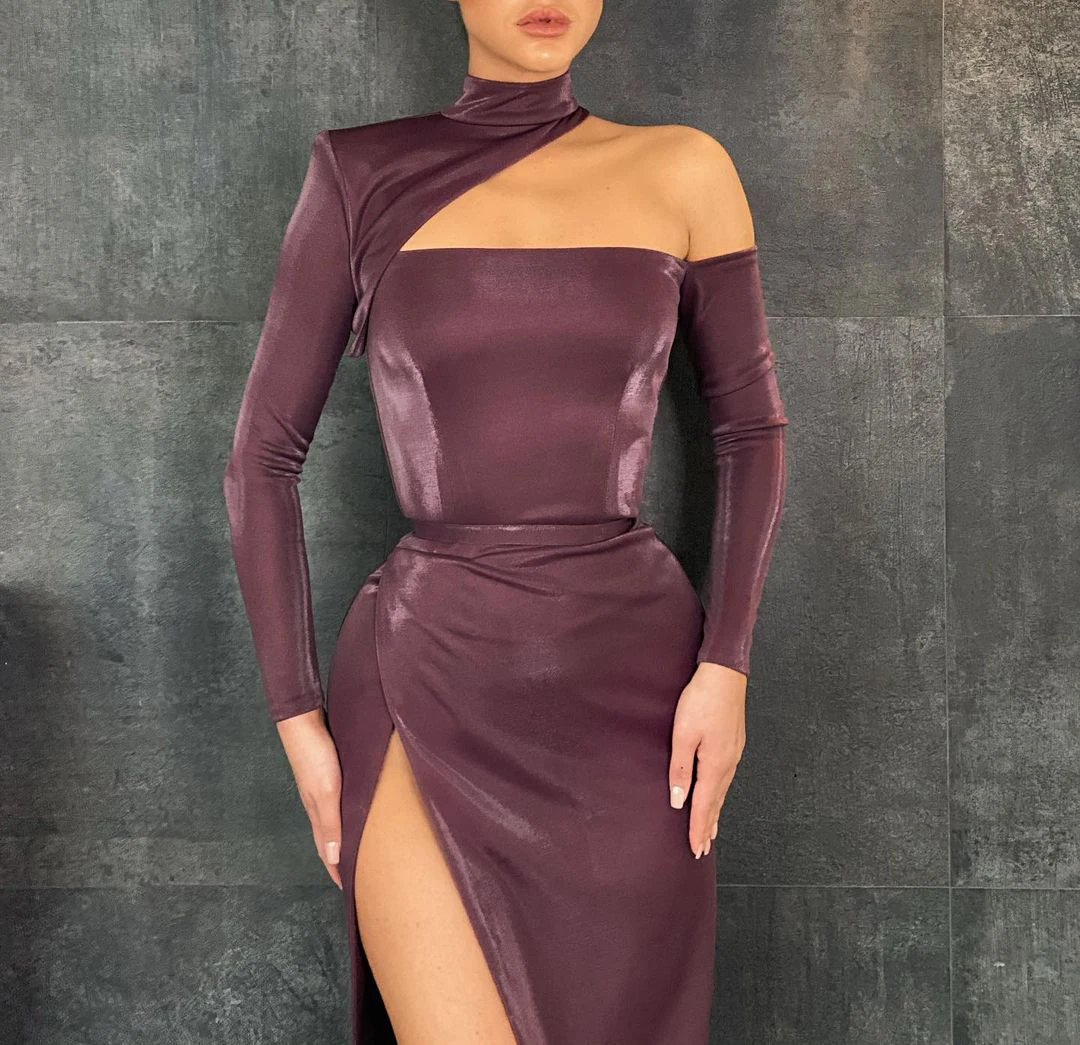 Robe De soirée longue en Satin, style sirène, manches longues, modèle 2021