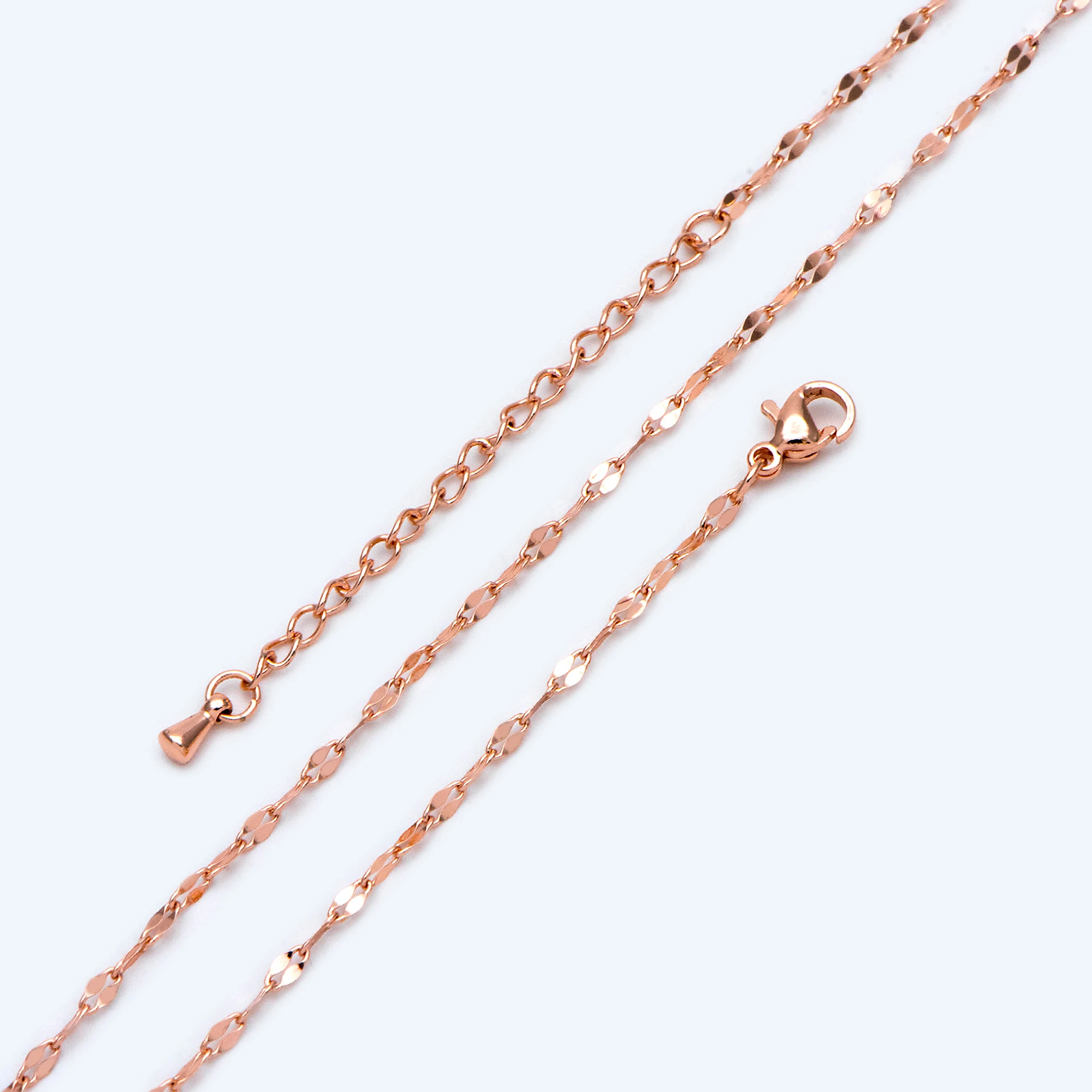 Rose Gold Plated Stainless Steel Necklaces 2mm, Finished Necklace with Adjustable Extender Chain, Ready to Wear (#LK-450-2)