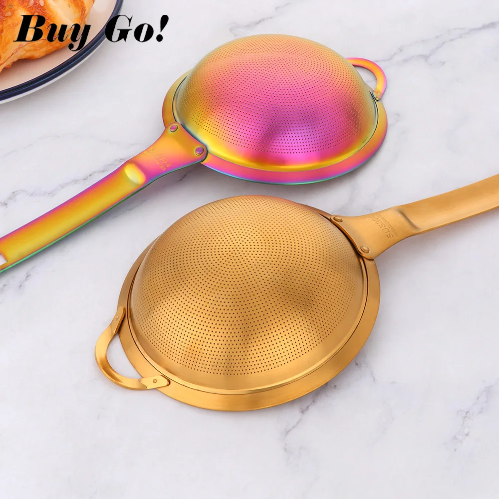 1PC Stainless Steel Screen Mesh Strainer With Handle Gold Flour Sieve Cooking Oil Colander Kitchen Accessories сито для муки